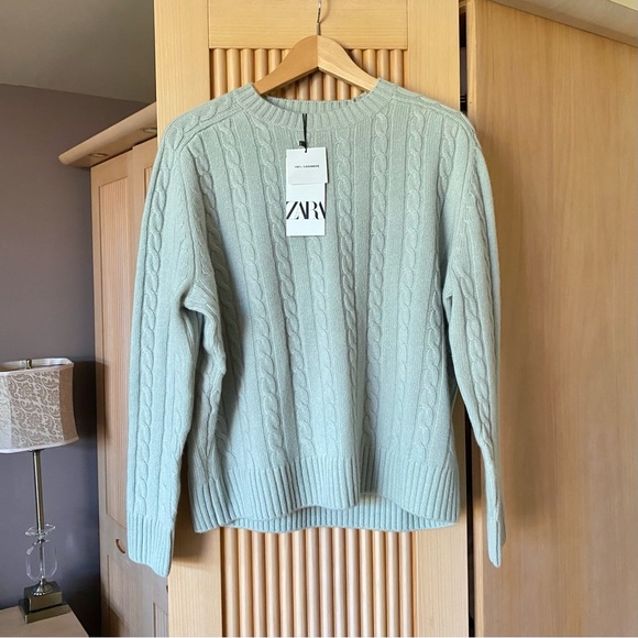 Zara cashmere cable knit sweater sea green - Picture 3 of 9